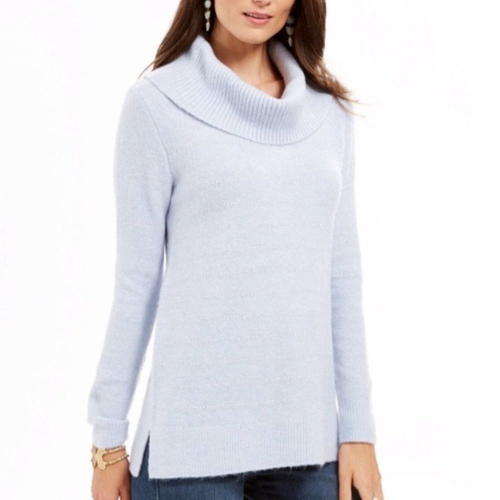 Style & CO Lurex Cowl Neck Sweater Cloudy Day